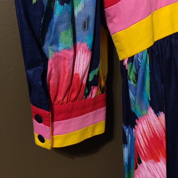 Vintage 1980's Leslie Lucks Floral Midi Navy Blue Dress SIZE 12 - Picture 4 of 9